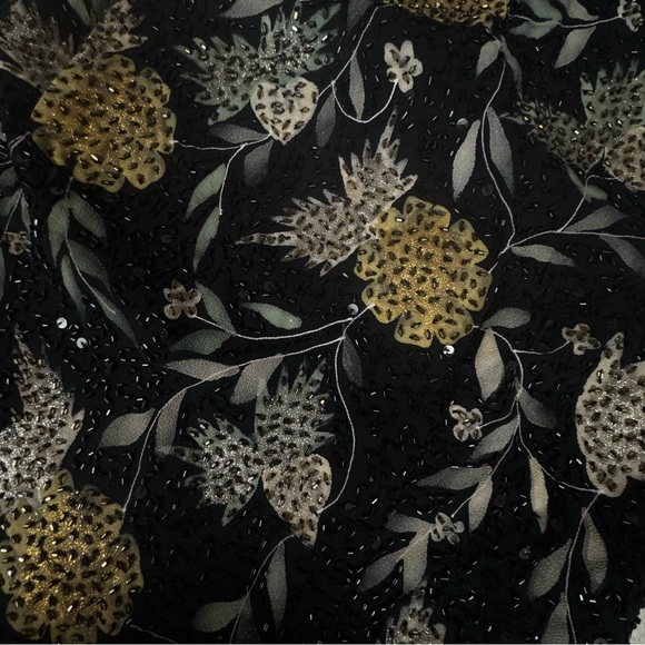 90’s J KARA Beaded Flower High Neck Top Black Elegant Evening Chic Sleeveless L - Picture 6 of 14